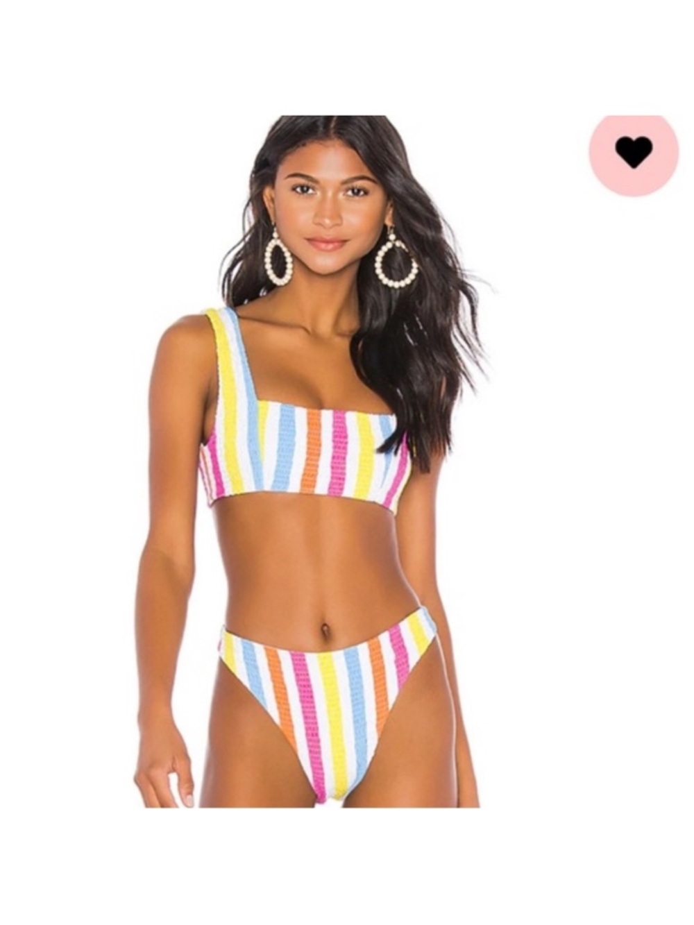 Tularosa Sammi Smocked Carnival Striped Bikini Set Top & Cheeky Bottom NWT M